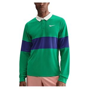 Nike Court Advantage Slam Green Blue Long Sleeve Polo IB8141-324 Mens Size Small